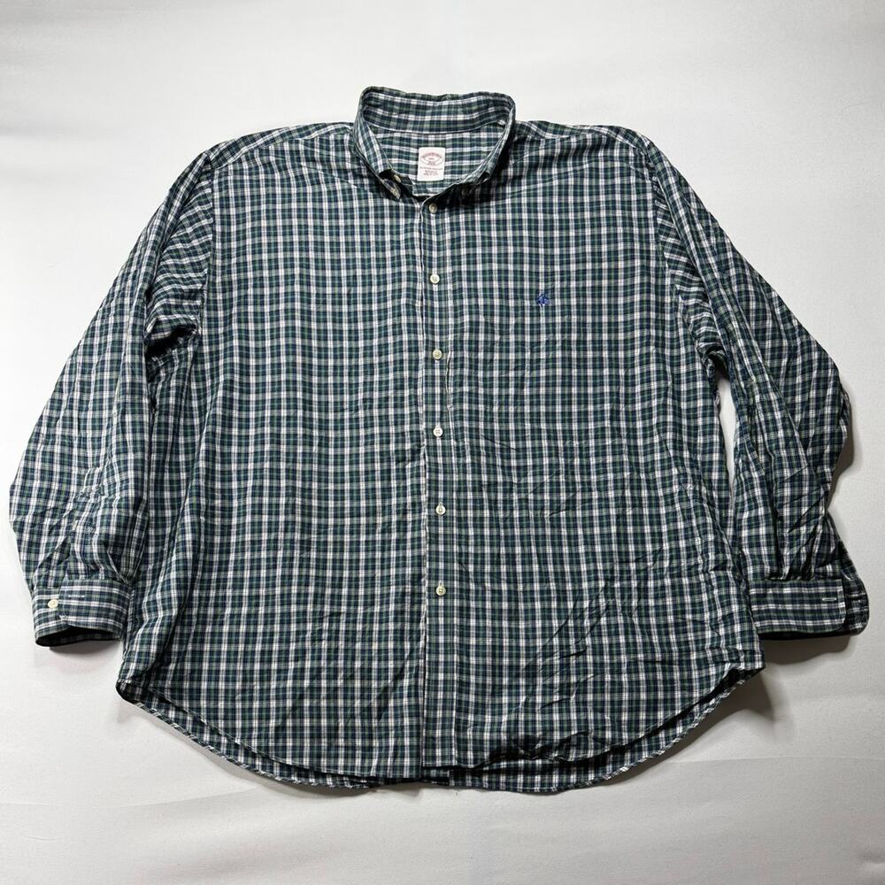 Brooks Brothers 346 Men's Blue Green Plaid Logo Button Up Shirt - Size 2XL*